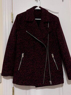 Topshop Leopard Print Biker Style Jacket with Quilted Lining UK8